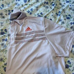 Adidas Men's Light Pink Polo Shirt with Red Accents